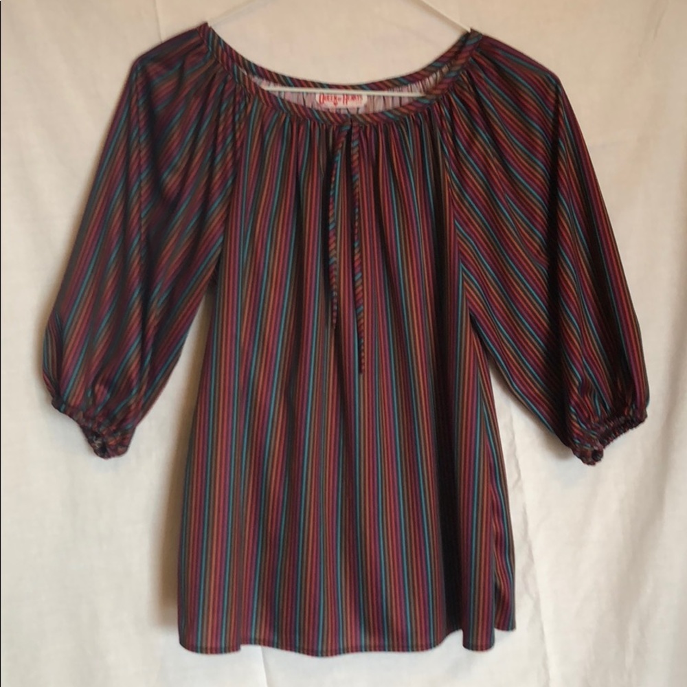 70’s Rainbow Striped Off the Shoulder Blouse